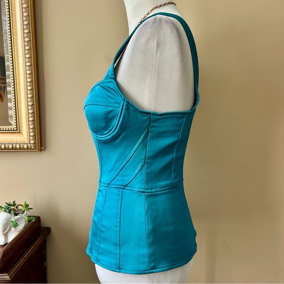 Walter Baker Turquoise Blue Satin Bustier Corset Peplum Tank Top Blouse Size 4 - Picture 3 of 8